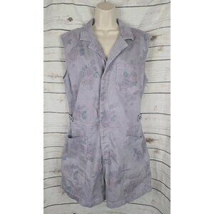 Laura Ashley Lucky Brand Denim Romper M Lavender Floral Shortalls Cottagecore